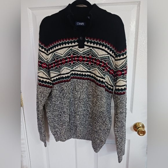 Chaps Black and White  Men's Nordic fair Isle Sweater size large winter cozy - Picture 1 of 8